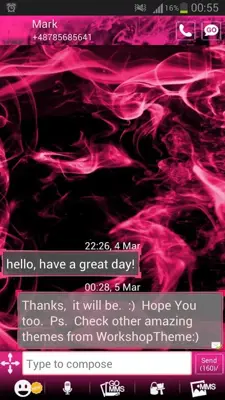 GO SMS Theme Pink Fire android App screenshot 2